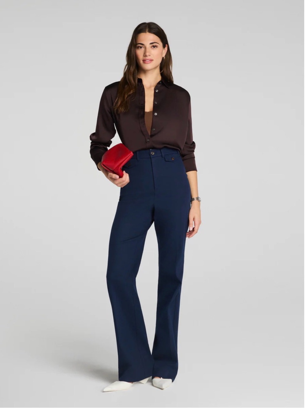 SPANX Navy stretch twill easy flare pants